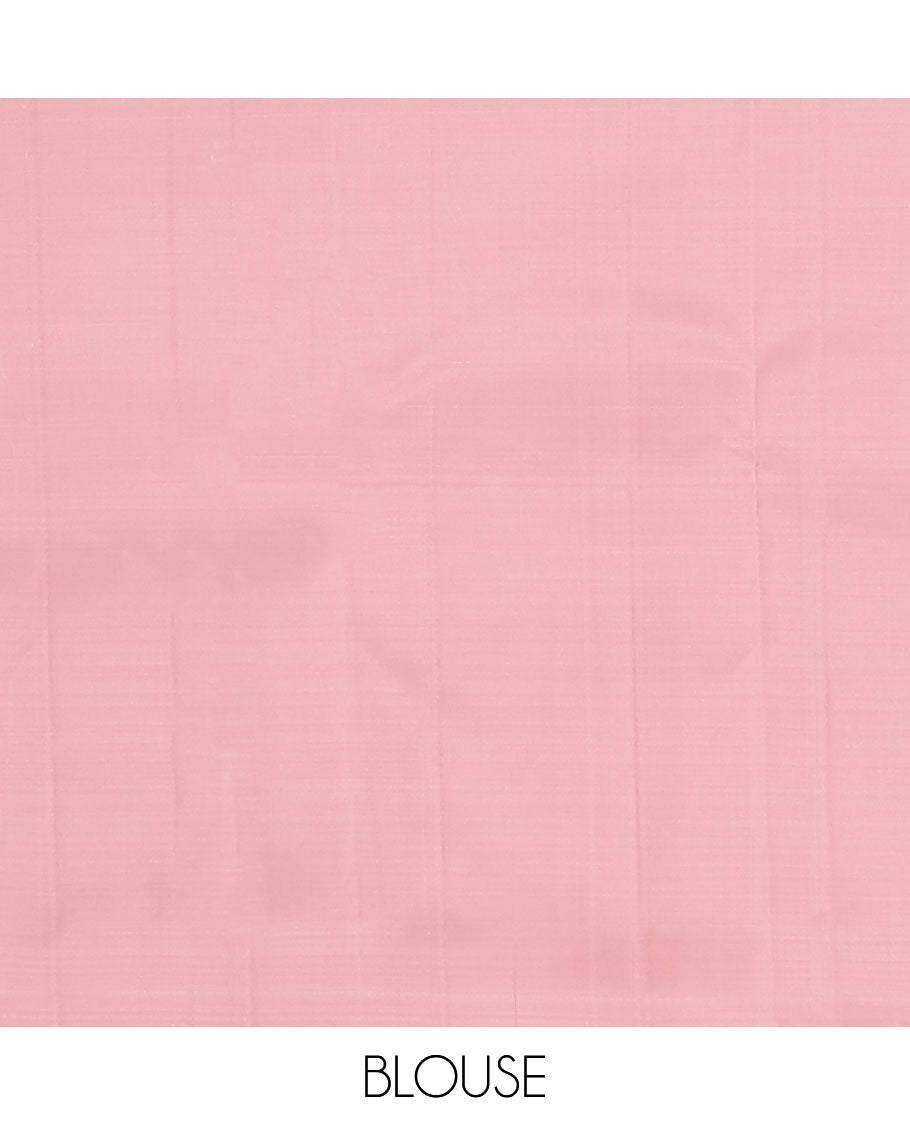 Borderless stripes, and buttas Kanchipuram silk saree, self-pallu of thilakam mokku, mayil and jaal design