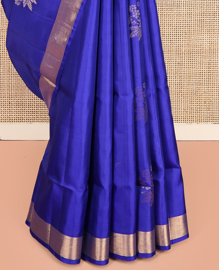 Blue Mayuri Lite Silk Mix Saree, Woven with Zari Buttas, Highlighted by Zari Bavanji Border, Pallu of Floral Jaal Design, and a Contrast Blouse