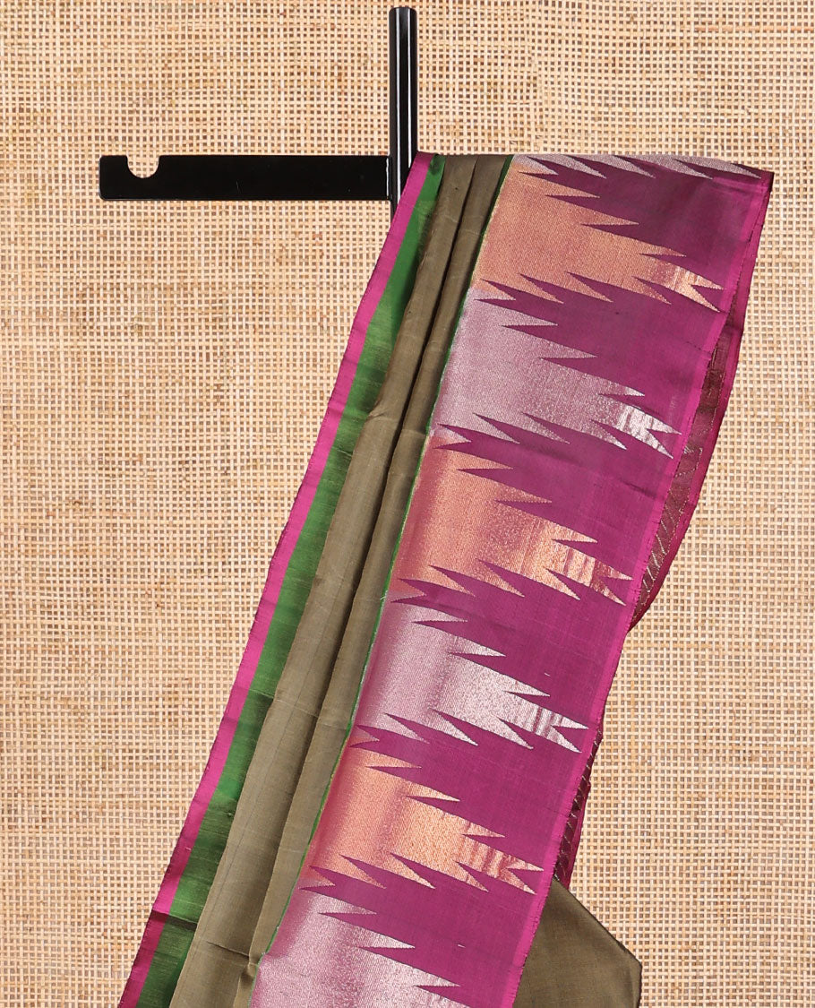 Green mayuri soft silk saree with contrast temple border & striped pallu