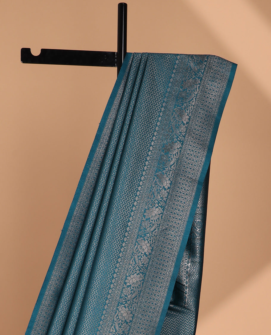Peacock zig zag antique zari design softy silk saree with antique design border & rich pallu