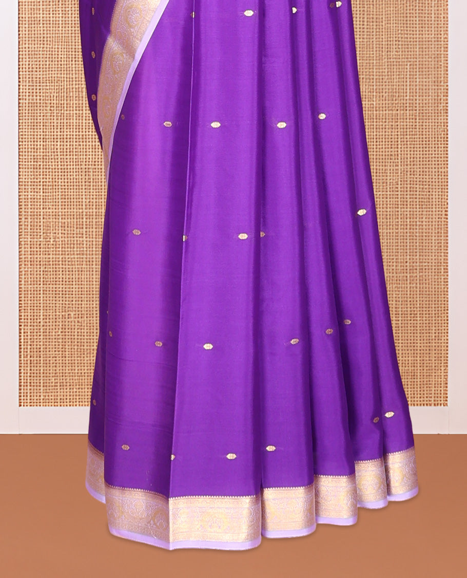 Violet Zari Buttas Mysore Silk Saree, Complemented by a Contrast Traditional Zari Border, Zari Design Pallu, and a Contrast Blouse