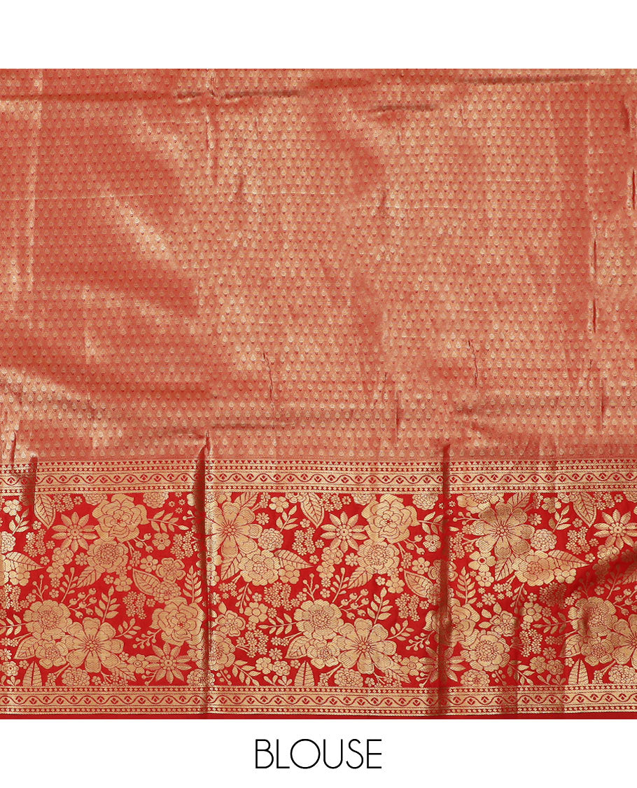 Green Art Silk Half-Saree, Majestically Detailed with Jacquard Design on Its Skirt, Complemented by a Contrast Floral Zari Border, Paired with a Contrast Jacquard Blouse, and Featuring a Dhavani Adorned with Chakram Design