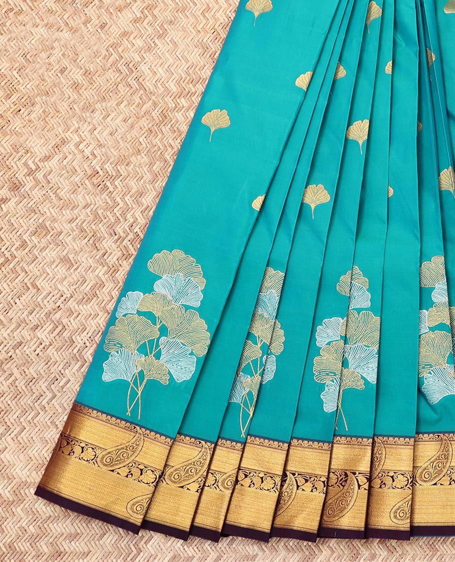 Blue Budget Silk Saree, Adorned with Zari Buttas, Complemented by a Contrast Paisley Zari Border, Grand Pallu, and a Contrast Blouse