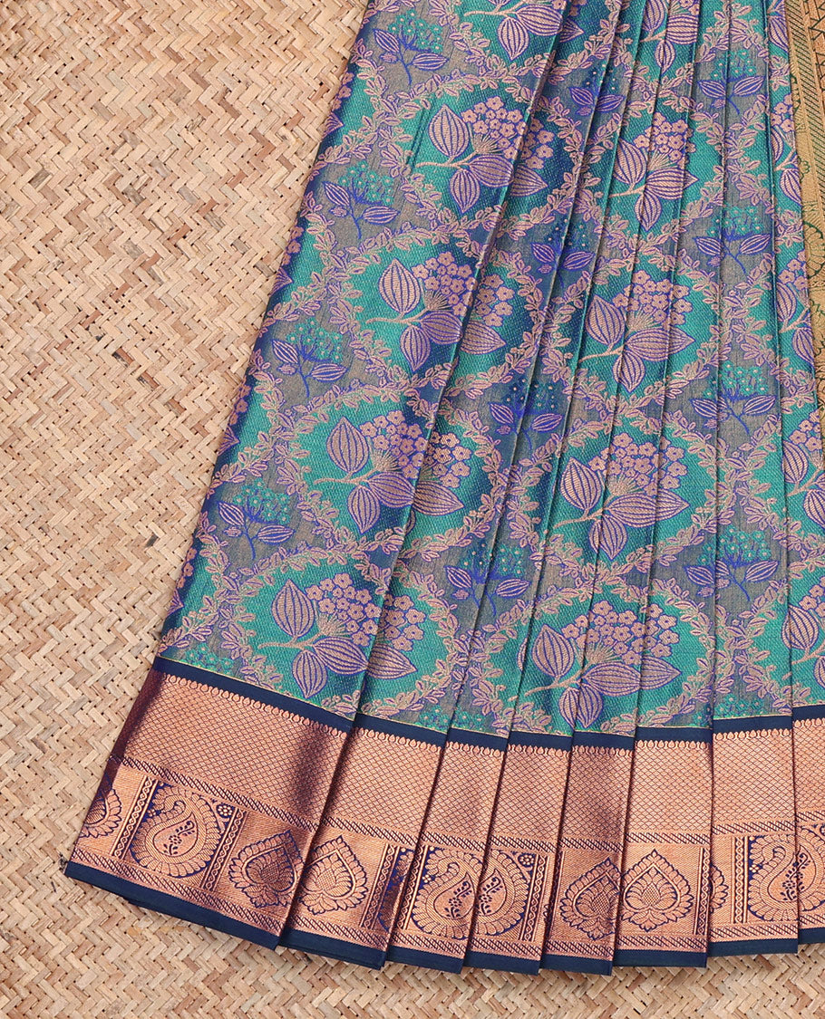 Peacock Blue Budget Silk Saree, Mesmerized with Jacquard, Complemented by Contrast Traditional Zari Border, Grand Pallu, and a Contrast Blouse