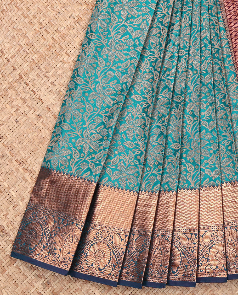 Blue Budget Silk Saree, Embellished with Jacquard, a Contrast Traditional Zari Border, Jaal Pallu, and a Contrast Blouse