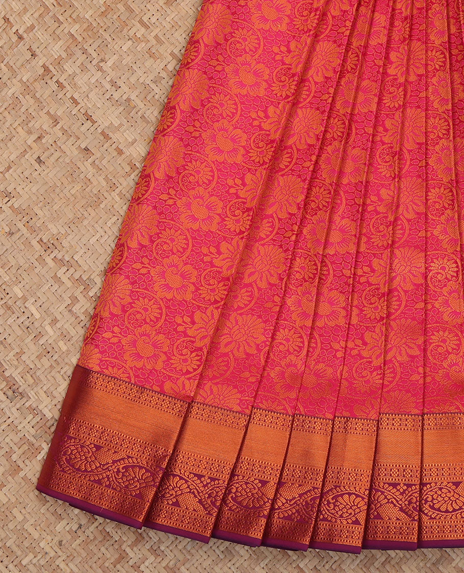 Pink Budget Silk Saree, Woven with Jacquard Design, a Contrast Traditional Zari Border, Grand Pallu, and a Contrast Blouse