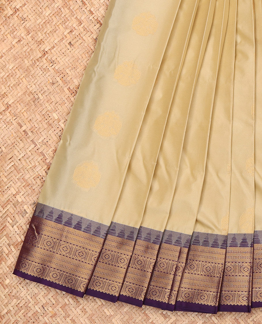 Sandal Budget Silk Saree, Woven with Zari Buttas, a Contrast Traditional Zari Border, Jaal Pallu, and a Contrast Blouse