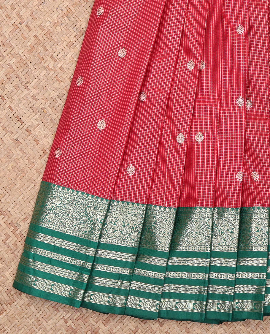 Red Checks Budget Silk Saree