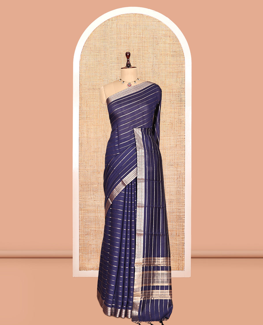 Navy Blue Assam Silk Saree