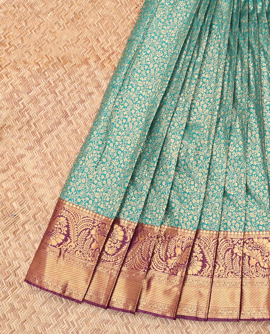 Blue Budget Silk Saree, Enlivened with Jacquard Design, Complemented by Contrast Traditional Zari Border, a Grand Pallu and a Contrast Blouse