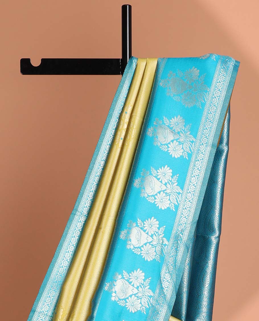 Sandal floral litchi silk saree with contrast floral zari design border & jaal design pallu
