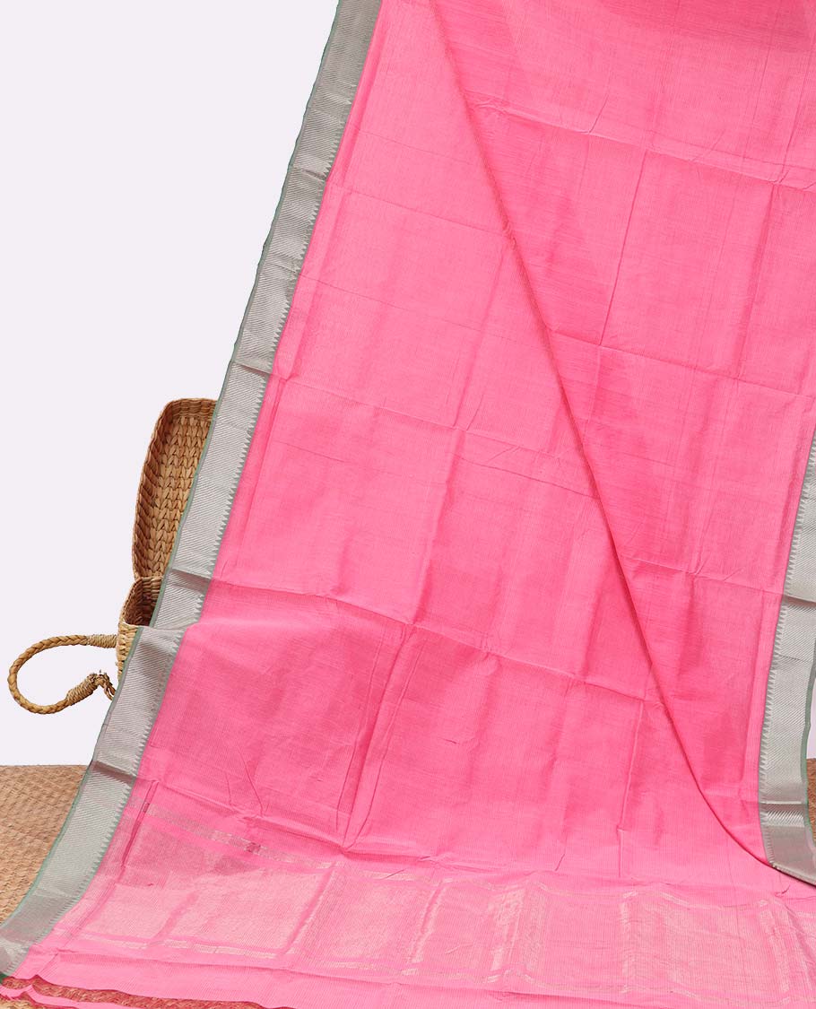 Light pink mangalgiri cotton saree with contrast zari design border & striped zari design pallu