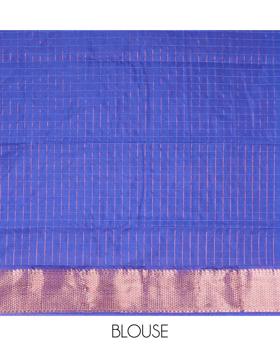 Orange dual-tone micro checked chirala cotton saree, contrast traditional zari border, and zari design pallu