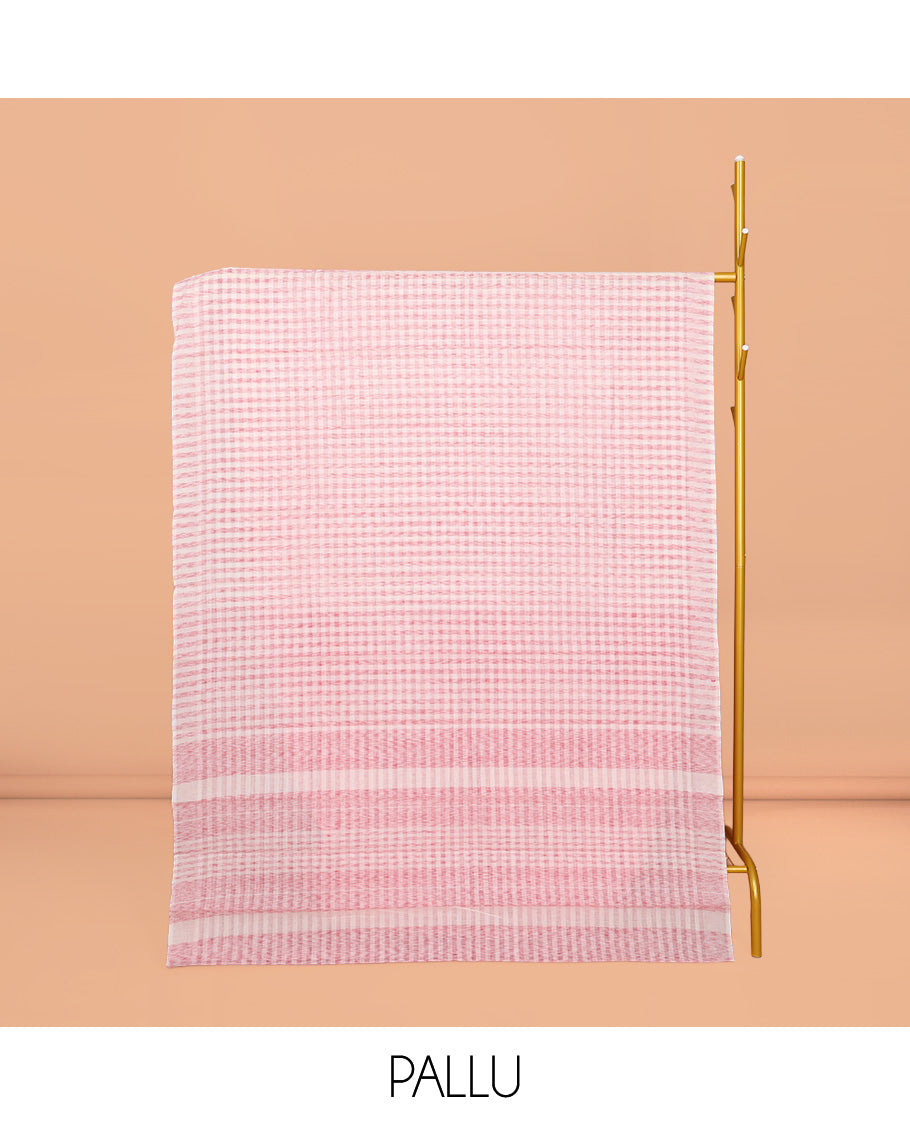 Borderless Pale Pink Checked Chirala Cotton Saree, a Self-Pallu, and a Matching Blouse