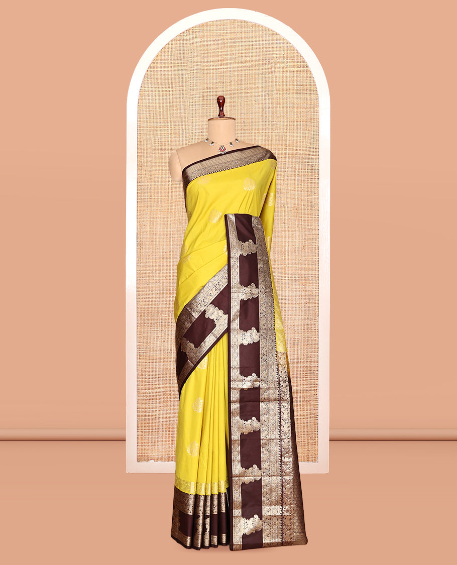 Lemon Yellow Zari Buttas Budget Silk Saree