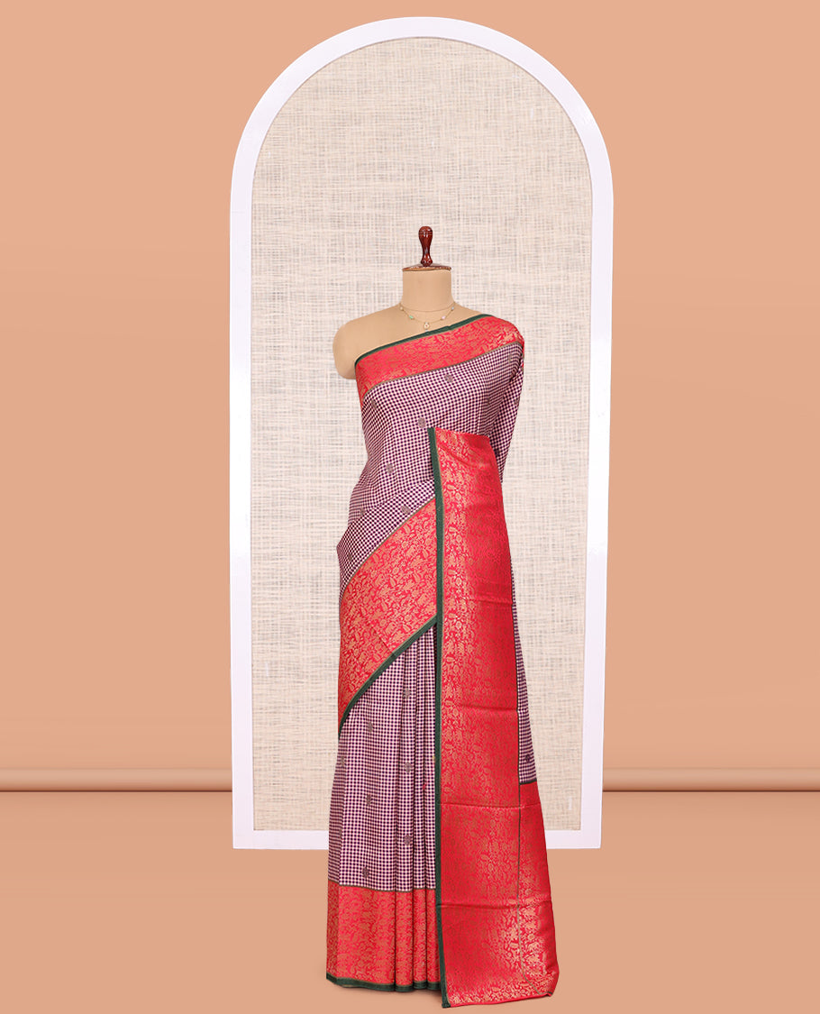 Lavender Micro Checks Fancy Mysore Silk Saree