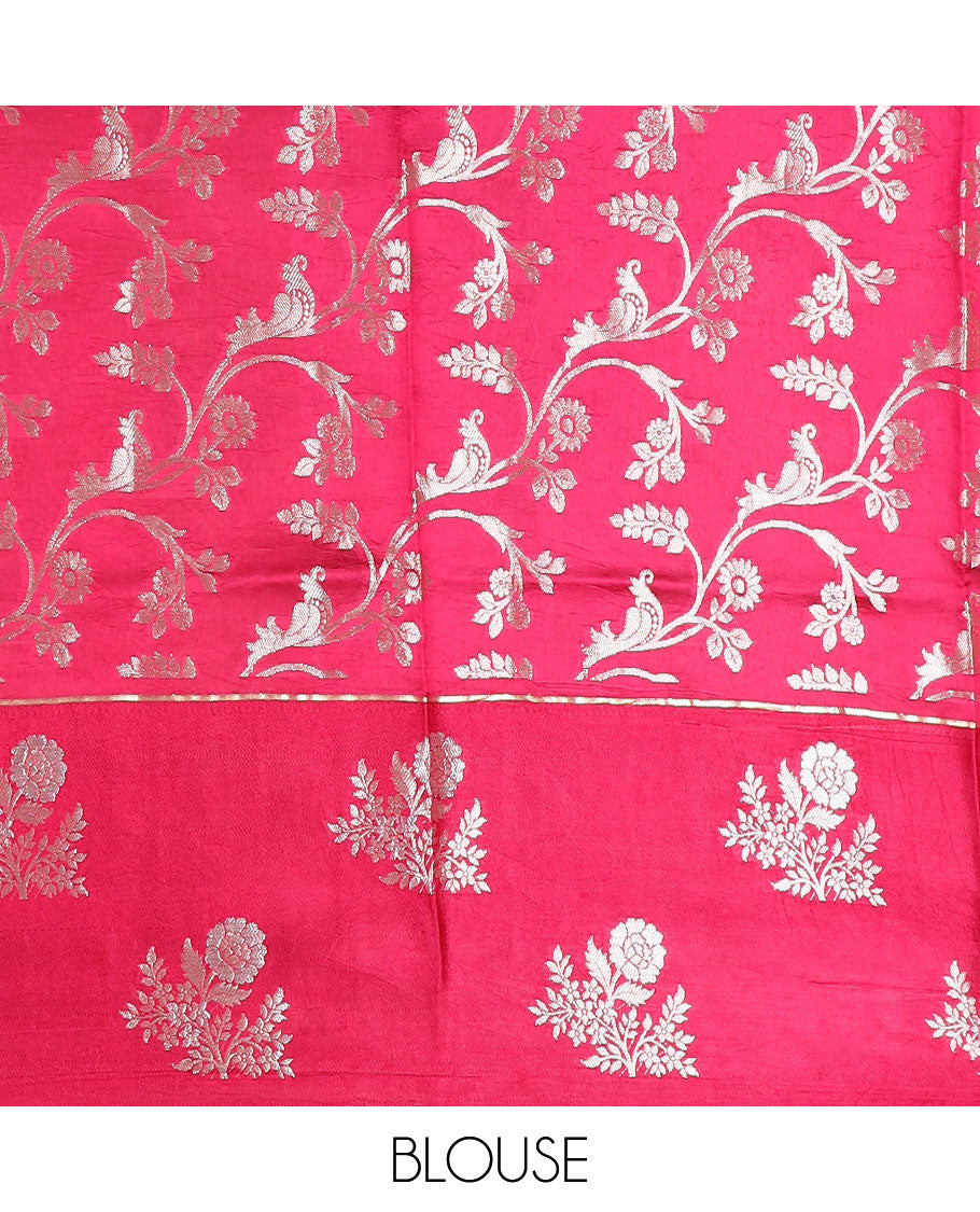 Purple checkered, floral motifs raw mango silk saree with self floral design border & jaal design pallu