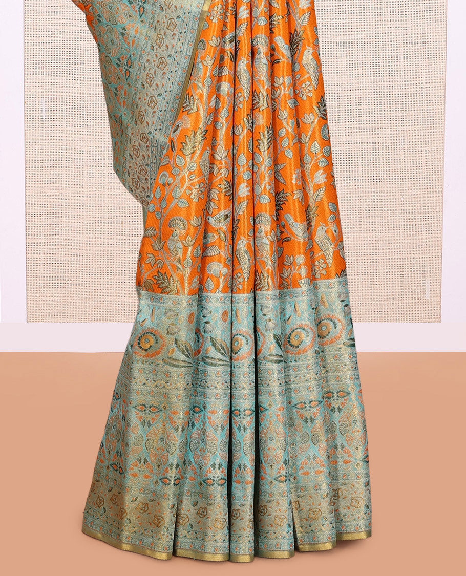 Orange Kanchipuram Tissue Silk Saree