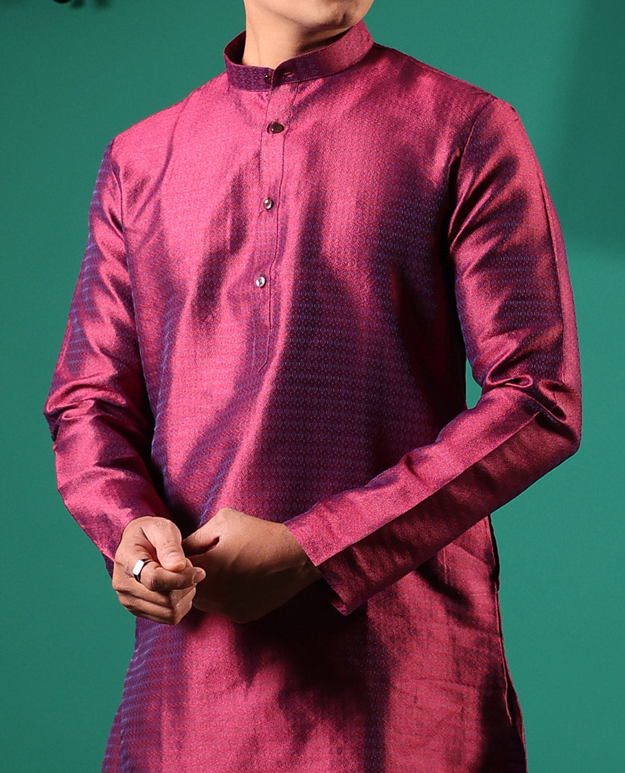 Glittering maroon unique patterns embossed full-sleeved men's kurta