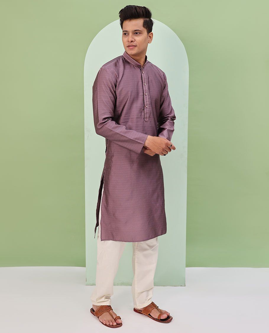Onion pink embossed design full-sleeved kurta