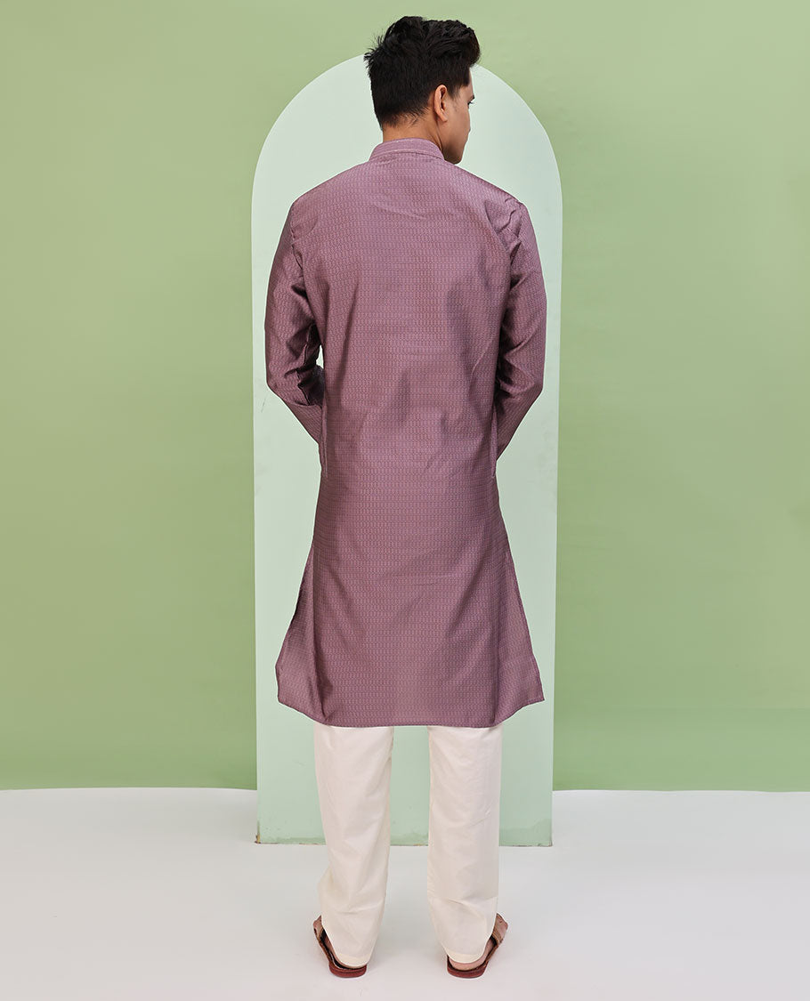 Onion pink embossed design full-sleeved kurta