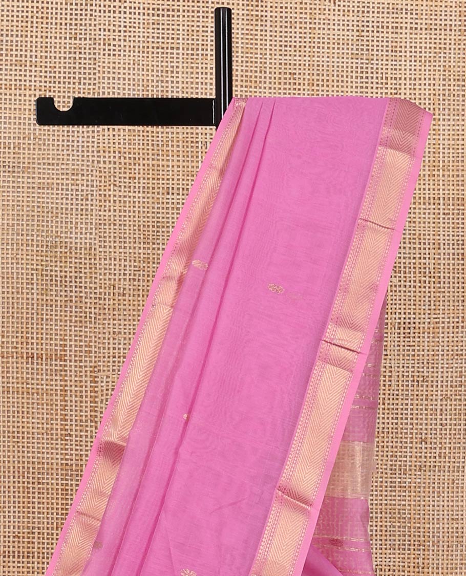 Light pink round motifs maheshwari cotton saree with self zari border & round motifs, striped pallu