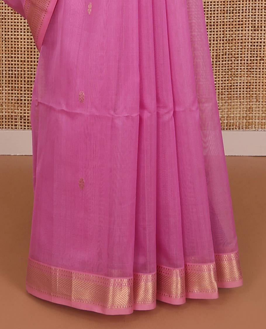 Light pink round motifs maheshwari cotton saree with self zari border & round motifs, striped pallu