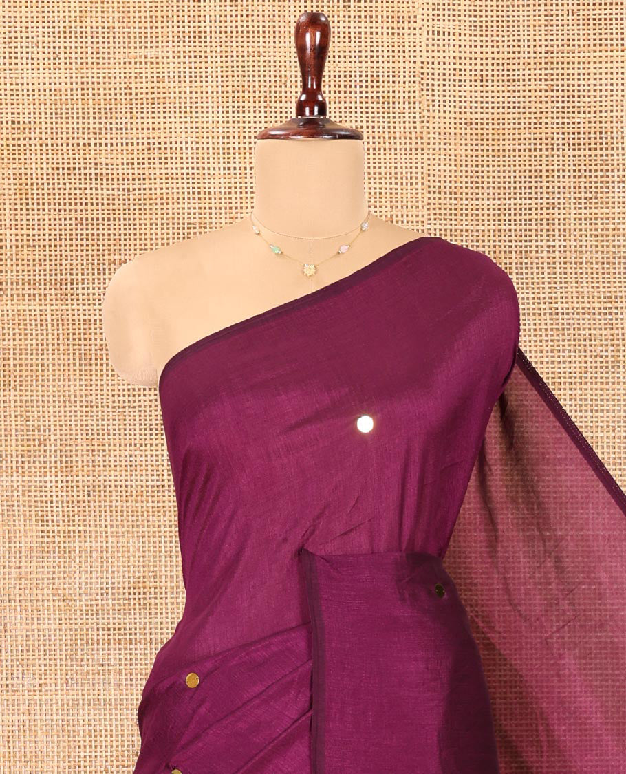 Borderless Wine Vichitra Silk Saree, Gleamed Up with Sequin Work on Its Body, Highlighted by a Self-Pallu of Sequin Work, and Paired with a Matching Blouse