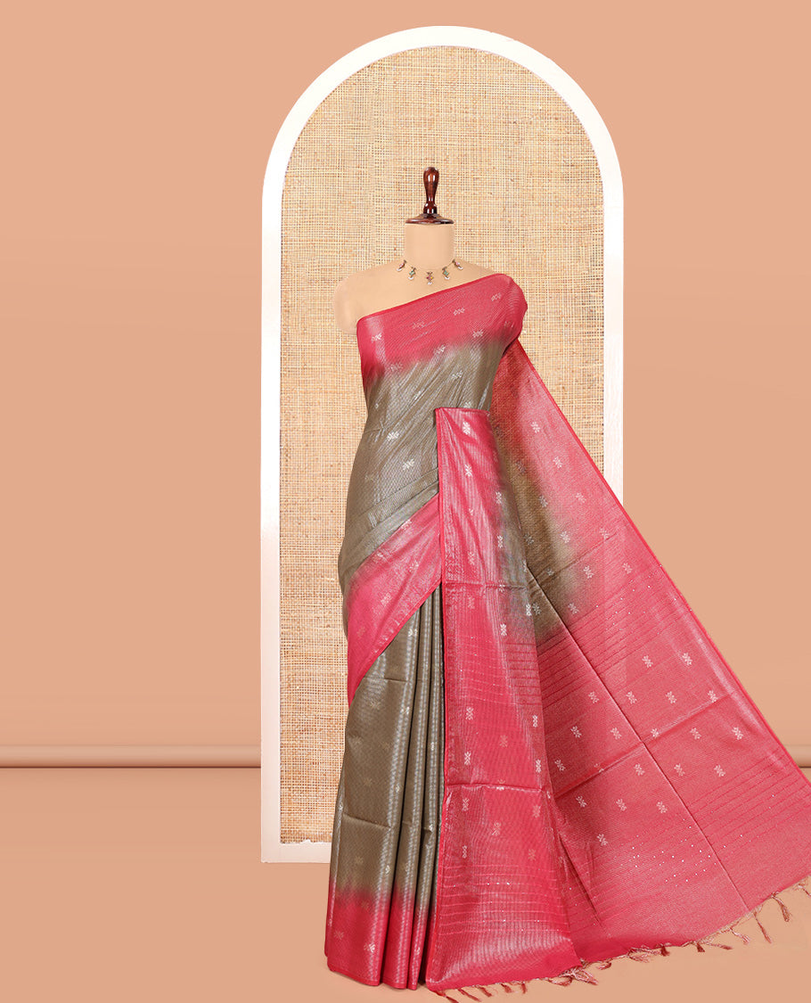 Mehendi Buttas Bhagalpur Cotton Saree, Contrast Buttas Border, and a Contrast Blouse