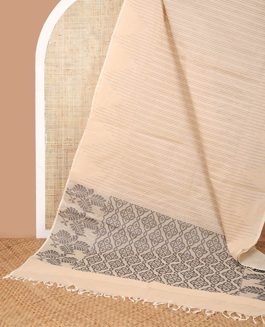 Borderless chikku color thread south handloom cotton saree with jacquard thread rich pallu & self blouse