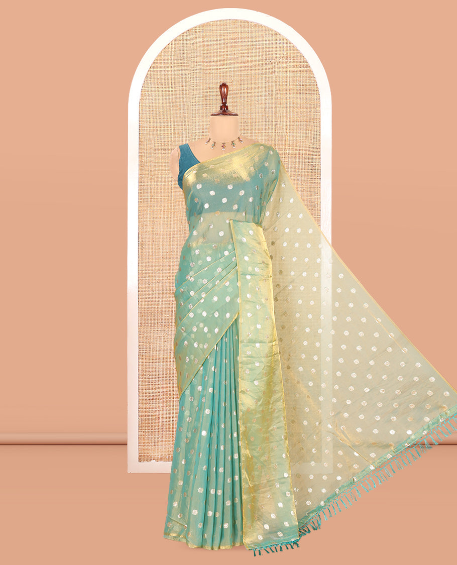 Borderless Sea Green Fendy Chiffon Saree