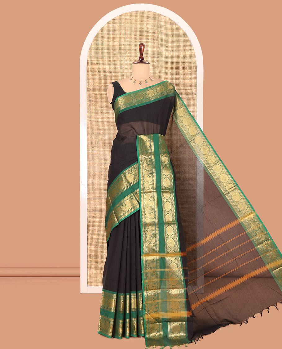 Black Plain Chettinad Cotton Saree