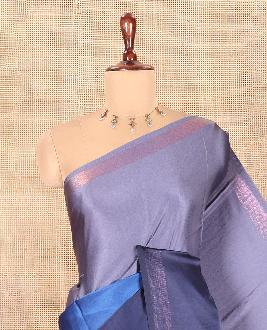 Ink Blue-Navy Blue Plain Ombre-Style Satin Crepe Saree