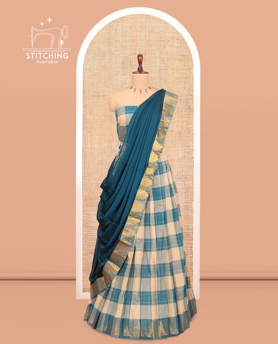 Chikku-Peacock Blue Chettinad Cotton Half-Saree