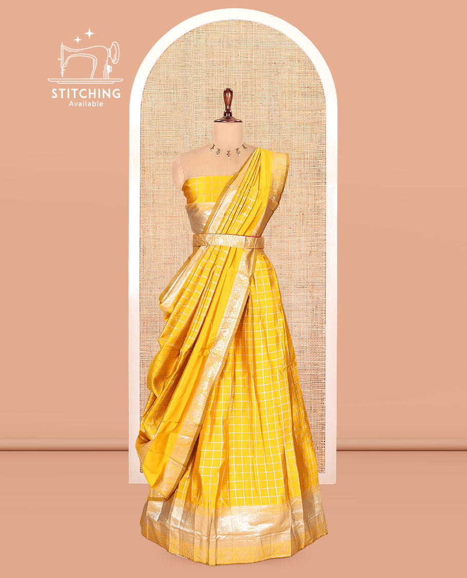 Mango Yellow Semi-Silk Half-Saree