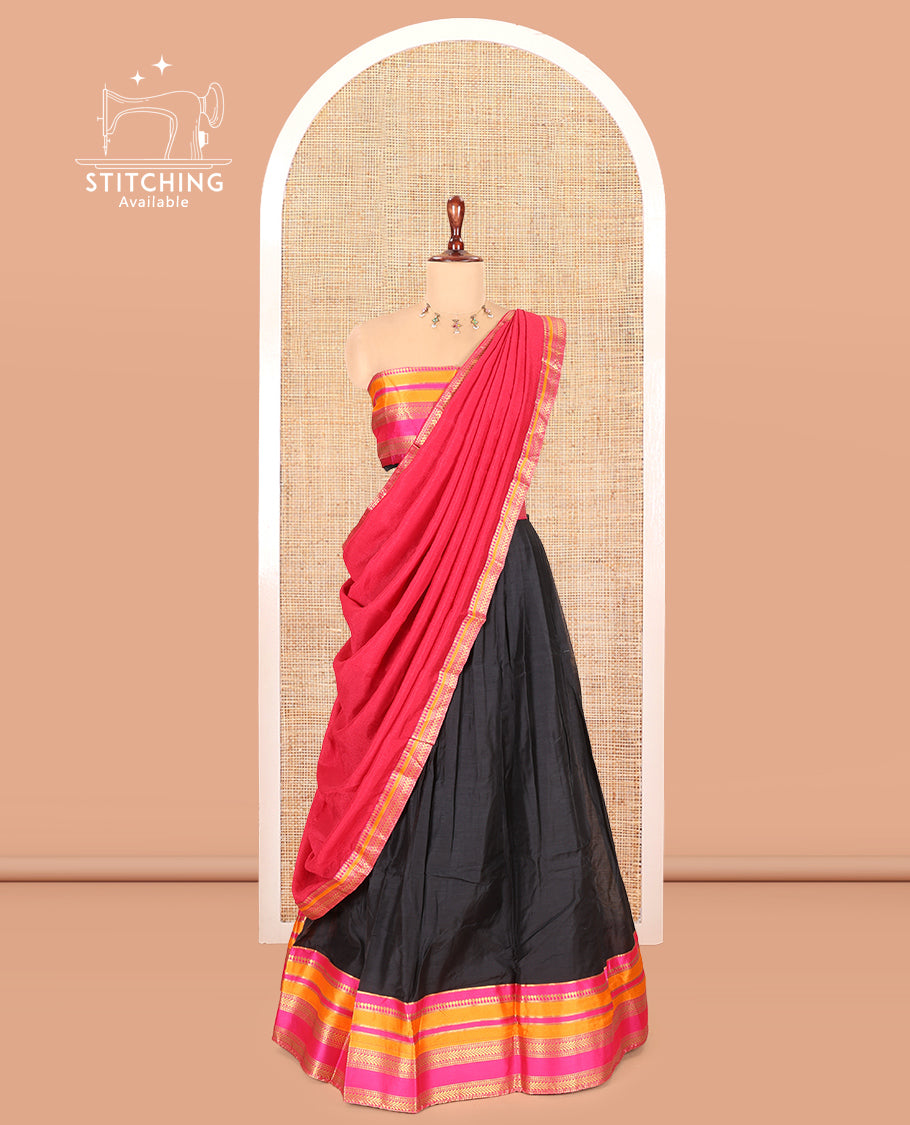 Black-Rani Pink Semi-Silk Half-Saree