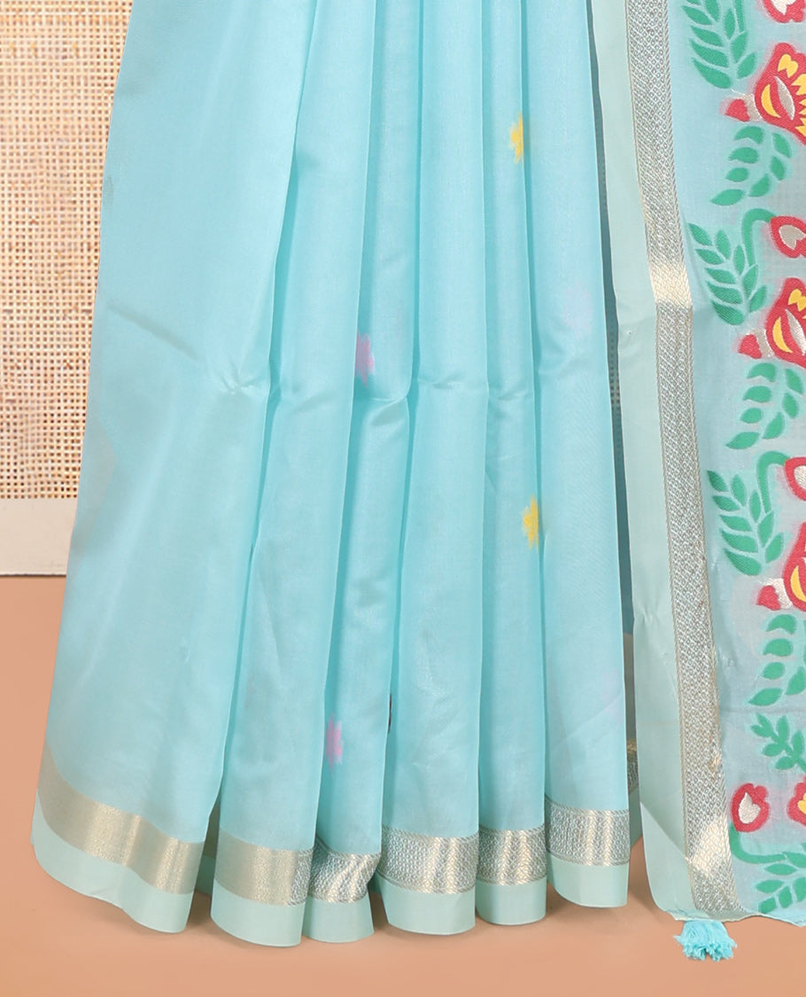 Sky Blue Meena Buttas Fancy Organza Silk Saree, a Zari Border, Paithani Floral-Macaw Pallu, Matching Blouse