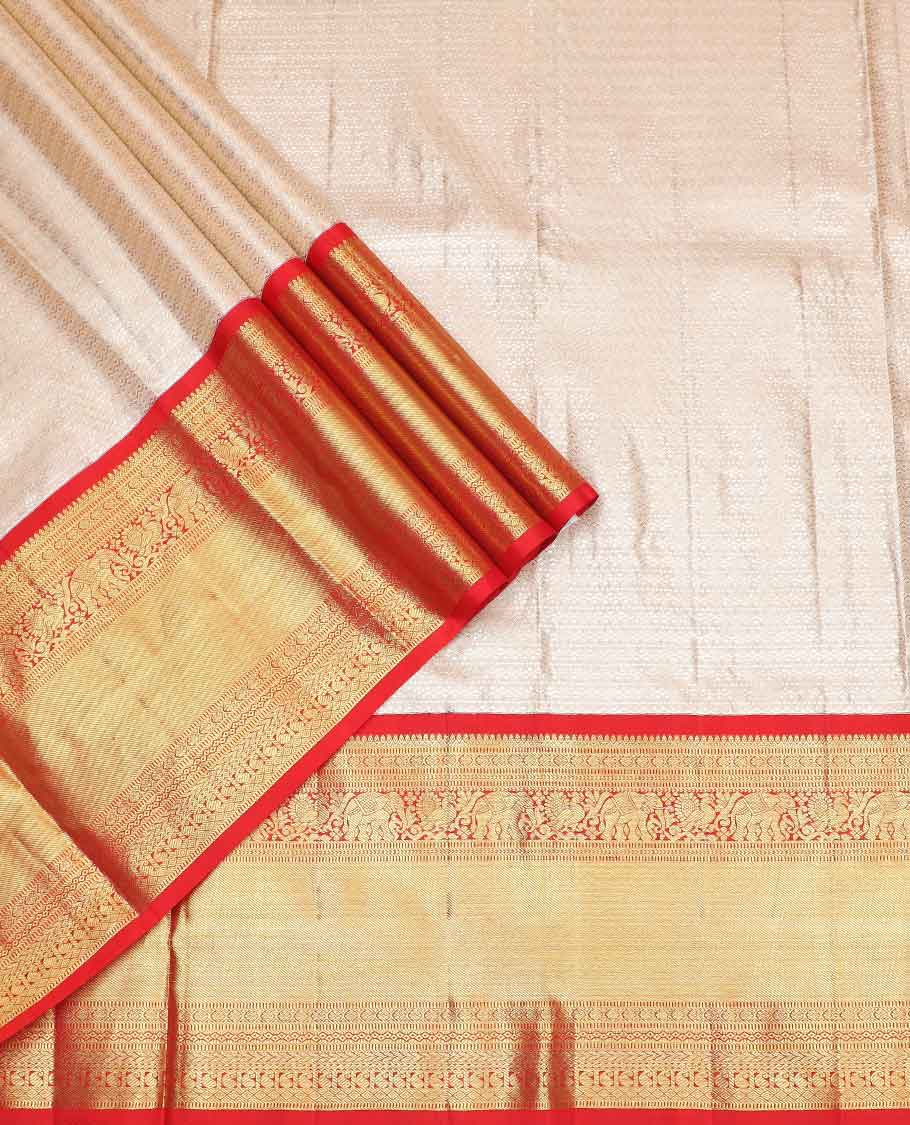 Baby pink geometric design silk half saree with contrast border of thilakam mokku, paunm mayil, yanaai design,zari design blouse & zari design border dhavani
