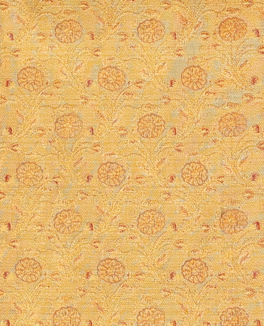 Gold pure-silk half saree, floral jacquard skirt, contrast zari border & blouse of jaal designs & zari-rich jaal dhavani
