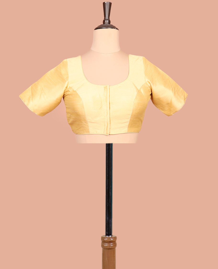 Yellow Plain Readymade Blouse Featuring a Front Round-Neck, Back Round-Neck, and Sleeveless