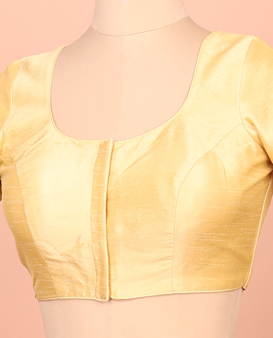 Yellow Plain Readymade Blouse Featuring a Front Round-Neck, Back Round-Neck, and Sleeveless