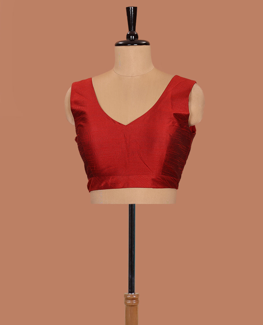 Red plain front-back V-neck sleeveless readymade blouse
