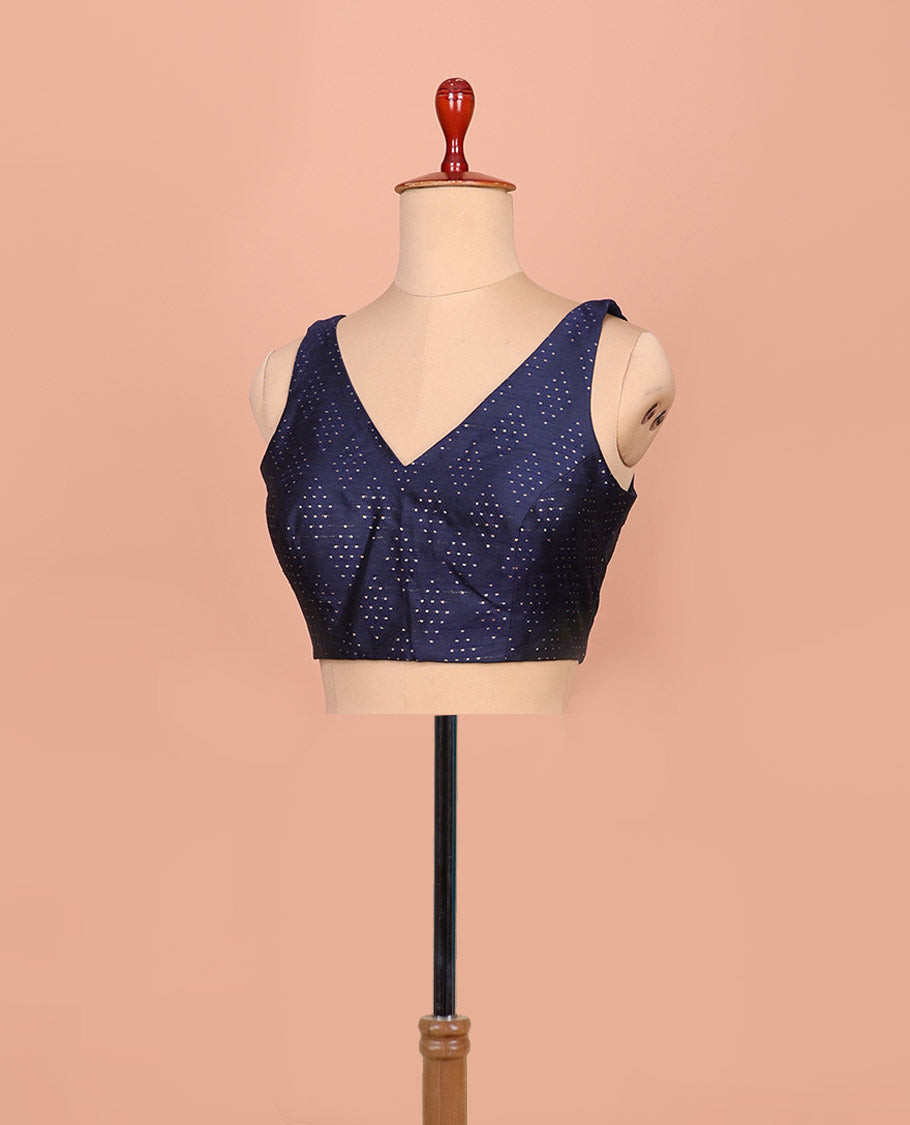 Blue diamond buttas front-back V-neck sleeveless readymade blouse
