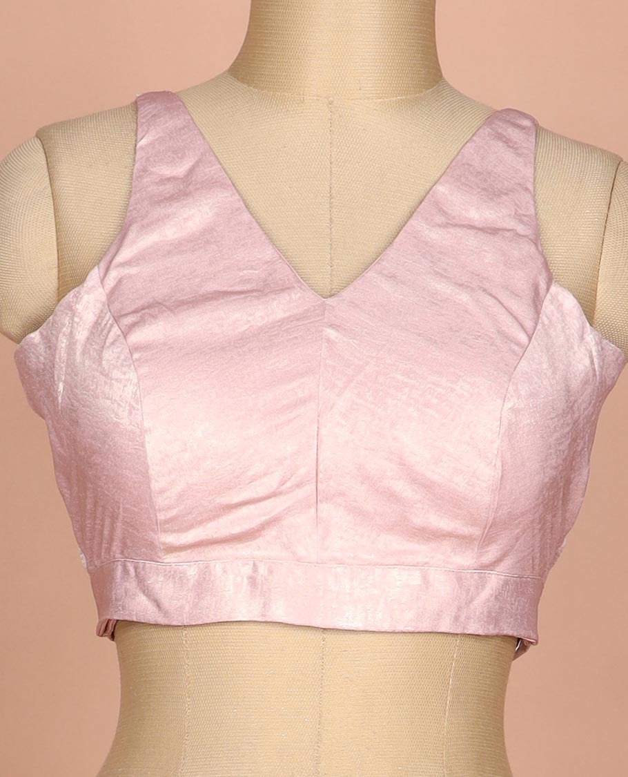 Pink plain front and back V-neck thick strapped sleeveless readymade blouse