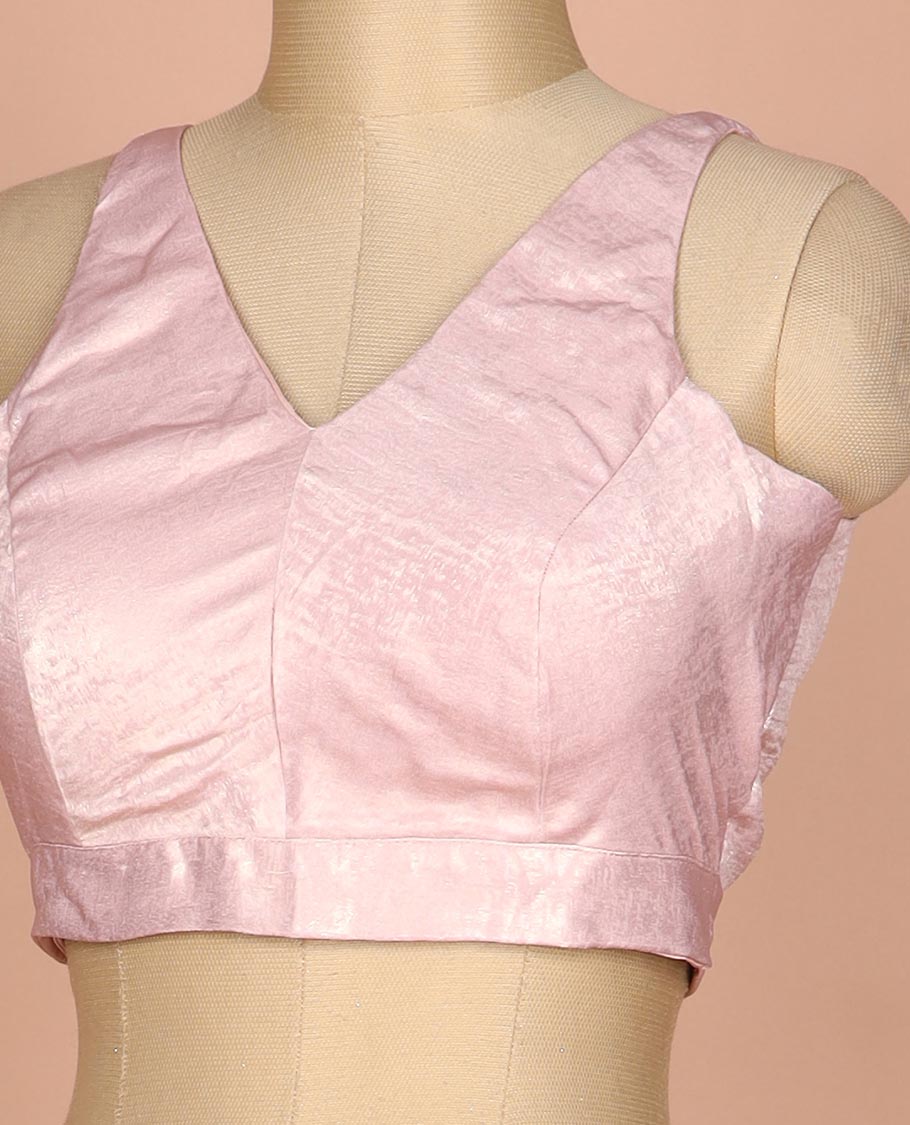 Pink plain front and back V-neck thick strapped sleeveless readymade blouse