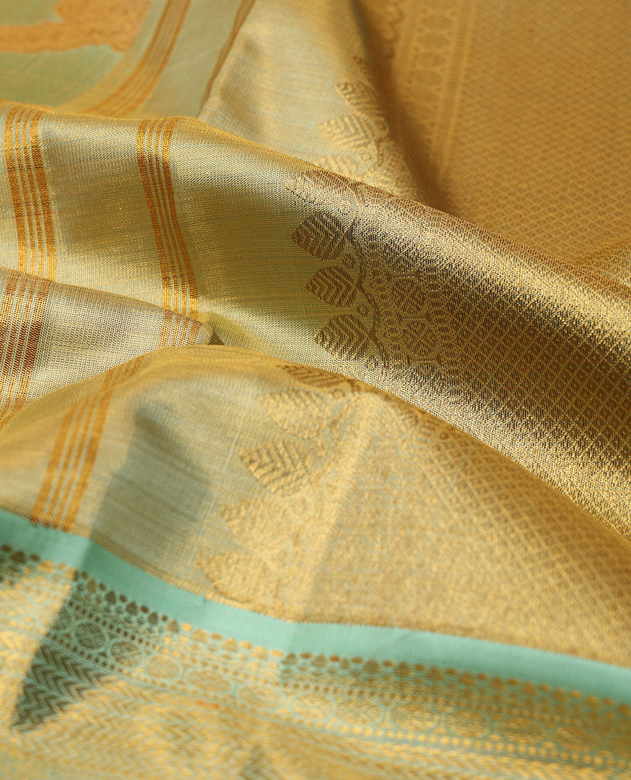 Gold meenakari jacquard silk saree, contrast border of vanki,mayil kann, ara maadam,muthu & rudraksham designs & intricate pallu