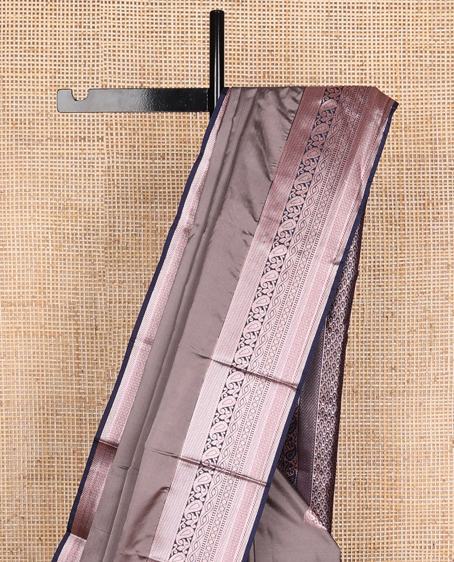 Grey motifs soft silk saree with contrast intricate zari design border & argyle design pallu