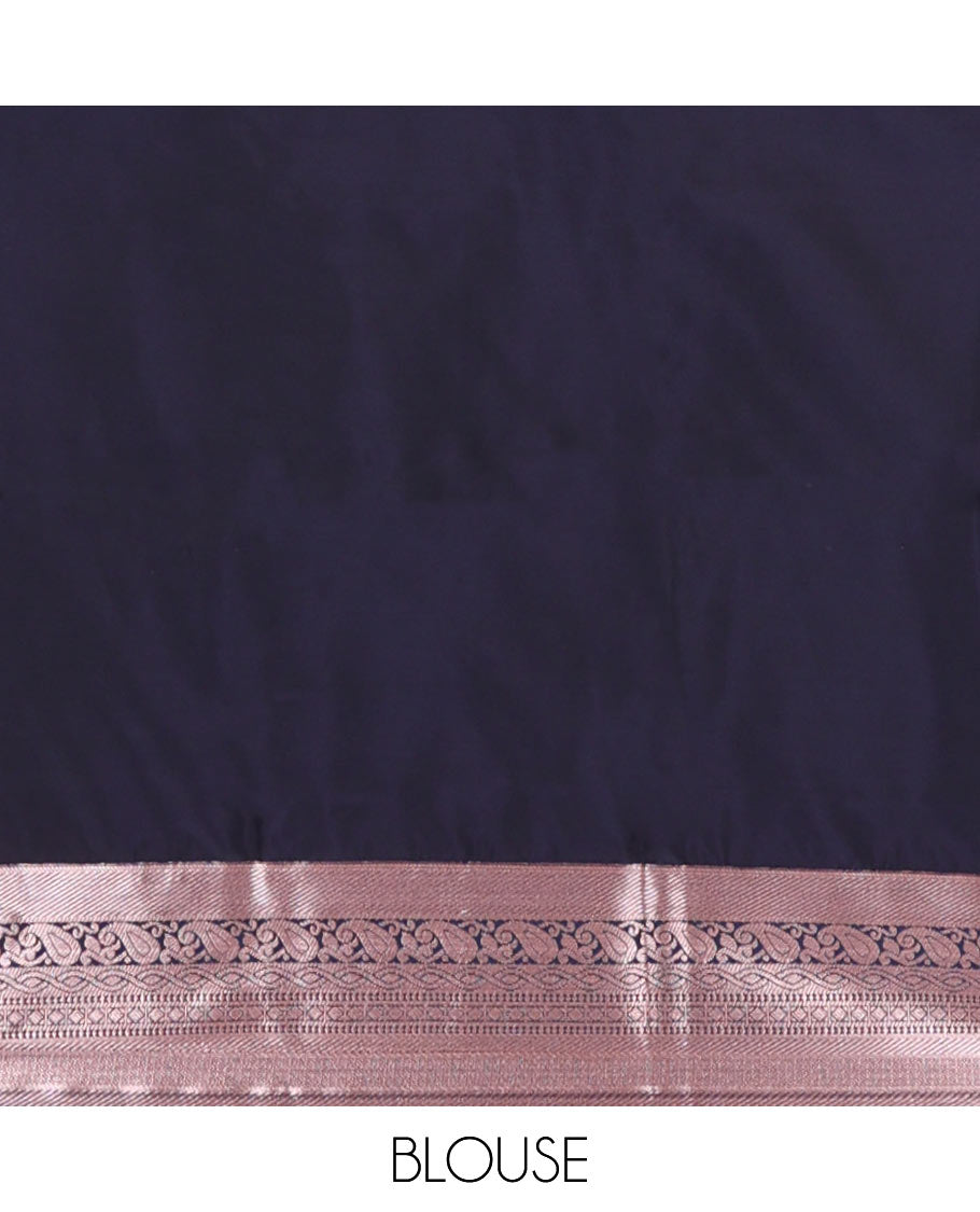 Grey motifs soft silk saree with contrast intricate zari design border & argyle design pallu