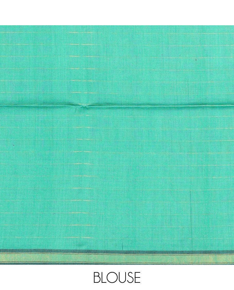 Brown checked tussar silk saree, zari border and contrast striped pallu