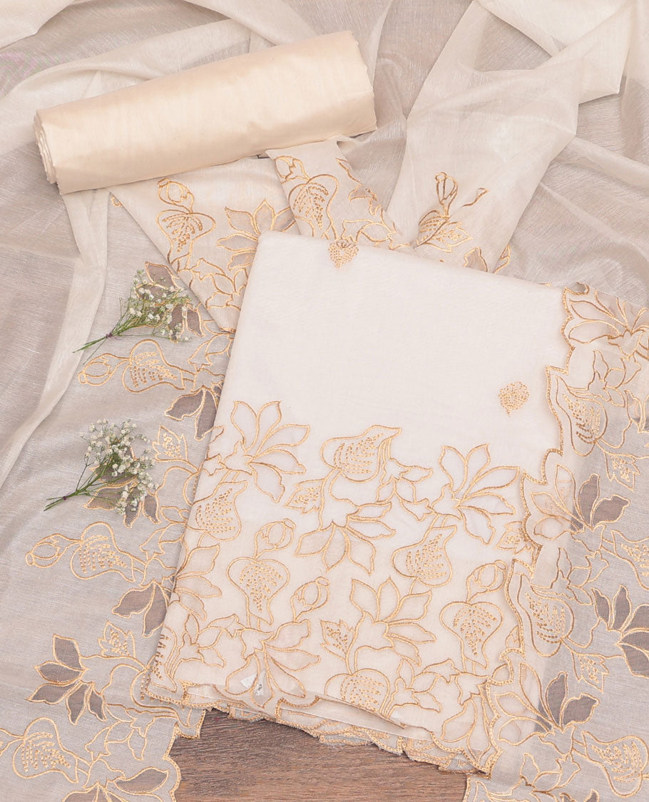 Cream-Gold Chanderi Material Chudidar Set